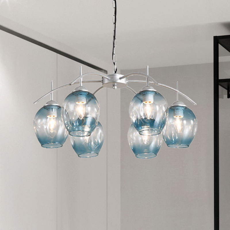 Bubble Shade Hanging Chandelier Post Modern Blue/Cognac Glass 3/6/8 Lights Black/Chrome Ceiling Light with Round/Linear Canopy 6 Chrome Round Clearhalo 'Ceiling Lights' 'Chandeliers' 'Glass shade' 'Glass' 'Modern Chandeliers' 'Modern' Lighting' 248164