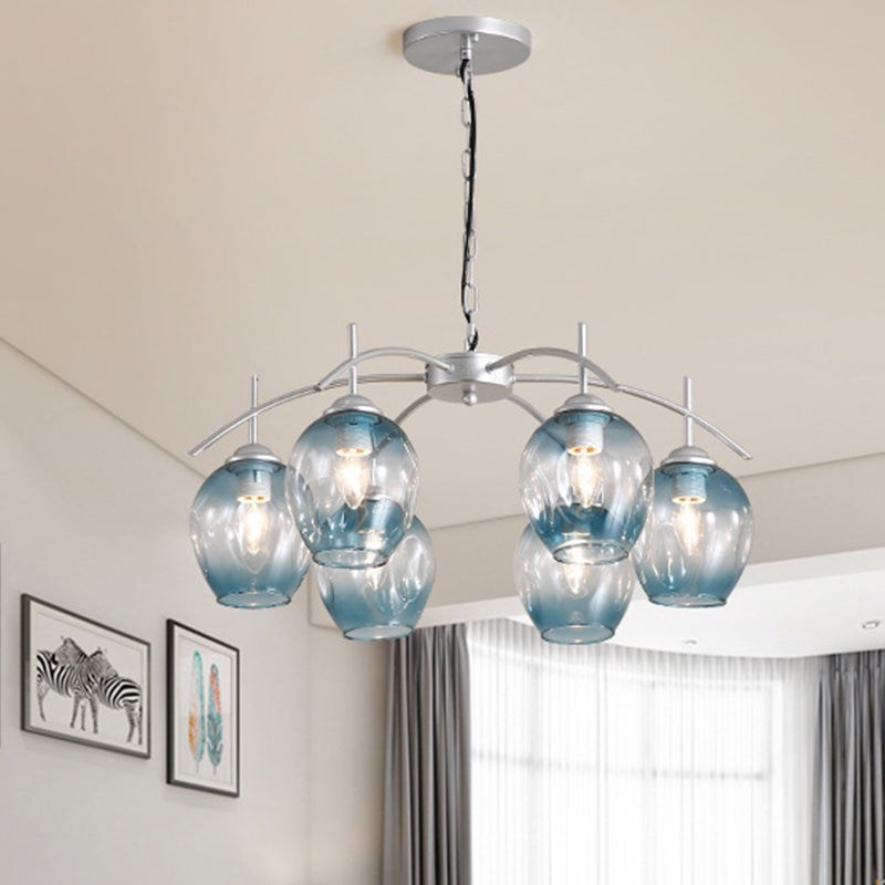 Bubble Shade Hanging Chandelier Post Modern Blue/Cognac Glass 3/6/8 Lights Black/Chrome Ceiling Light with Round/Linear Canopy Clearhalo 'Ceiling Lights' 'Chandeliers' 'Glass shade' 'Glass' 'Modern Chandeliers' 'Modern' Lighting' 248165