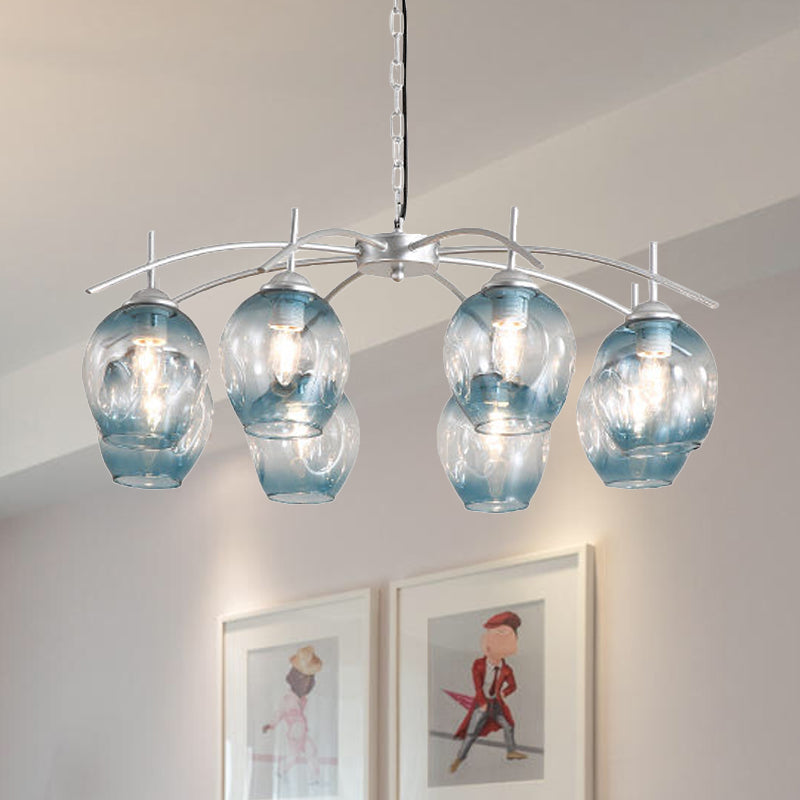 Bubble Shade Hanging Chandelier Post Modern Blue/Cognac Glass 3/6/8 Lights Black/Chrome Ceiling Light with Round/Linear Canopy 8 Chrome Round Clearhalo 'Ceiling Lights' 'Chandeliers' 'Glass shade' 'Glass' 'Modern Chandeliers' 'Modern' Lighting' 248166