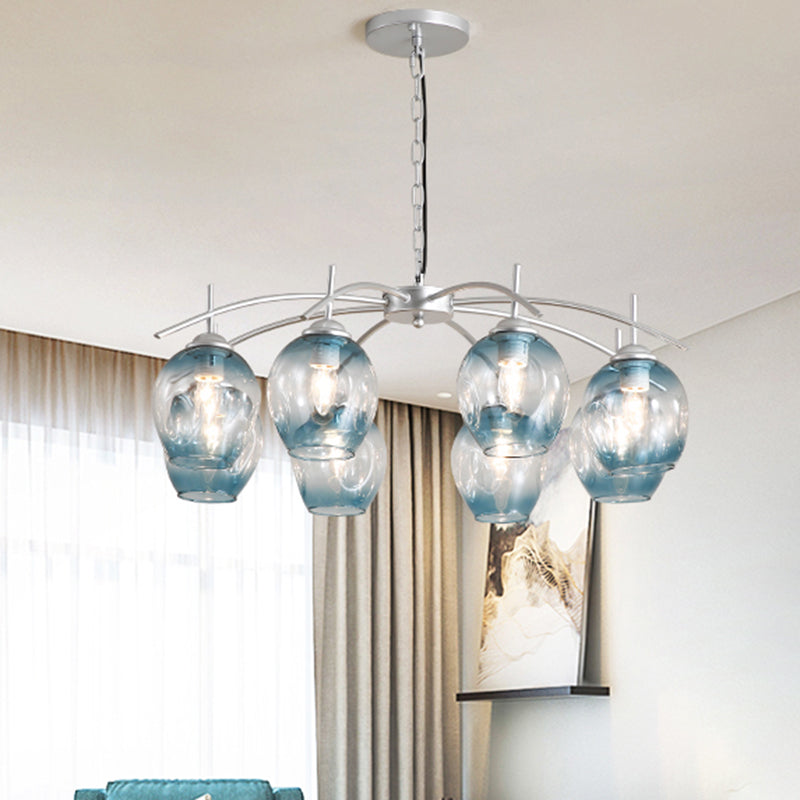 Bubble Shade Hanging Chandelier Post Modern Blue/Cognac Glass 3/6/8 Lights Black/Chrome Ceiling Light with Round/Linear Canopy Clearhalo 'Ceiling Lights' 'Chandeliers' 'Glass shade' 'Glass' 'Modern Chandeliers' 'Modern' Lighting' 248167