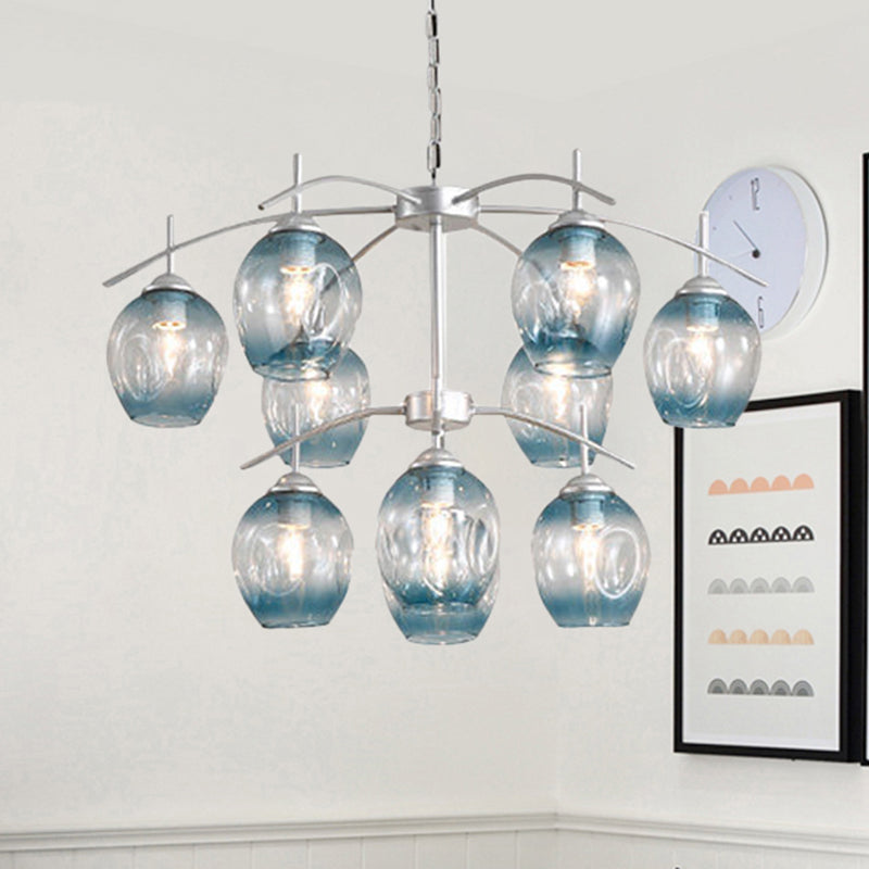 Bubble Shade Hanging Chandelier Post Modern Blue/Cognac Glass 3/6/8 Lights Black/Chrome Ceiling Light with Round/Linear Canopy 10 Chrome Round Clearhalo 'Ceiling Lights' 'Chandeliers' 'Glass shade' 'Glass' 'Modern Chandeliers' 'Modern' Lighting' 248168