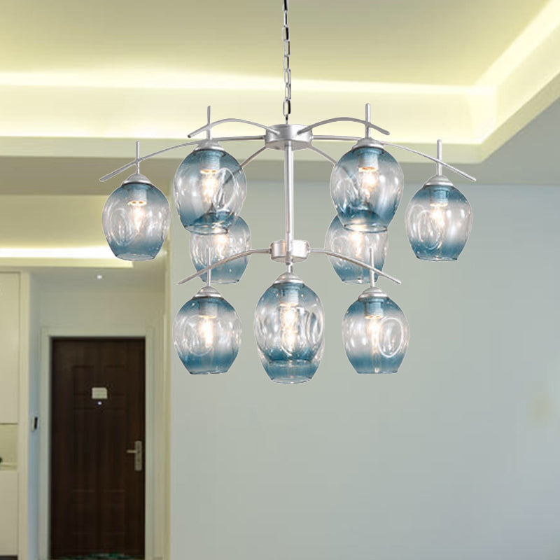 Bubble Shade Hanging Chandelier Post Modern Blue/Cognac Glass 3/6/8 Lights Black/Chrome Ceiling Light with Round/Linear Canopy Clearhalo 'Ceiling Lights' 'Chandeliers' 'Glass shade' 'Glass' 'Modern Chandeliers' 'Modern' Lighting' 248169