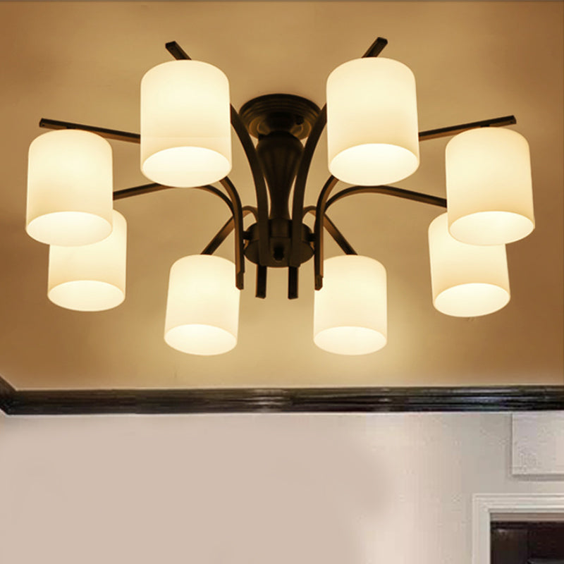 3/5/6 Lights Semi Flush Mount Traditional Cylinder Frosted Glass Ceiling Light in Black for Bedroom Clearhalo 'Ceiling Lights' 'Close To Ceiling Lights' 'Close to ceiling' 'Glass shade' 'Glass' 'Semi-flushmount' Lighting' 248181