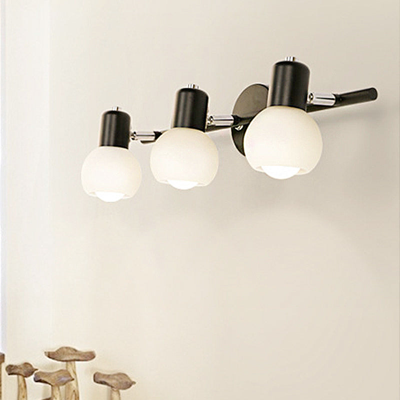 Globe Frosted Glass Vanity Lighting Traditional Style 2/3 Lights Bathroom Wall Mounted Lamp in Black 3.0 Black Clearhalo 'Vanity Lights' 'Wall Lights' Lighting' 248184