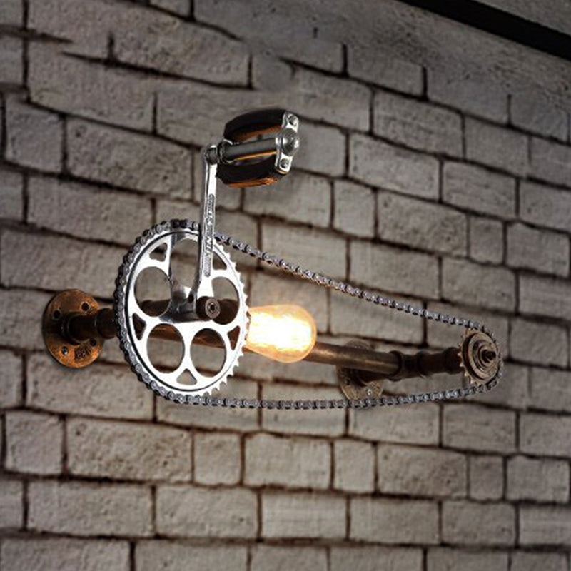 Industrial Bare Bulb Wall Sconce with Bicycle Design 1 Light Metal Wall Mount Light in Bronze for Farmhouse Bronze Clearhalo 'Art deco wall lights' 'Cast Iron' 'Glass' 'Industrial wall lights' 'Industrial' 'Middle century wall lights' 'Modern' 'Rustic wall lights' 'Tiffany' 'Traditional wall lights' 'Wall Lamps & Sconces' 'Wall Lights' Lighting' 248230