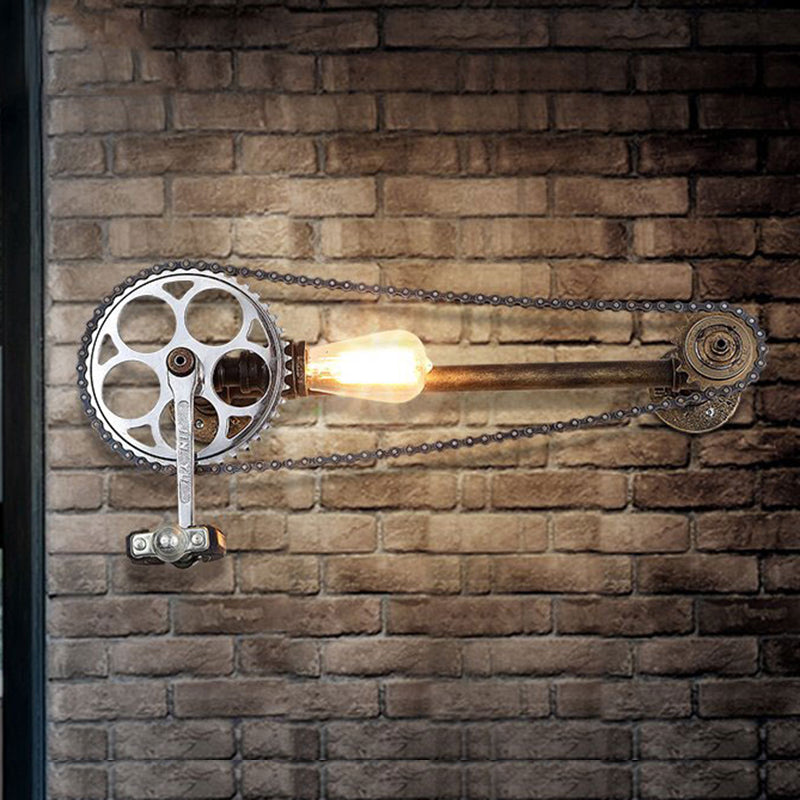 Industrial Bare Bulb Wall Sconce with Bicycle Design 1 Light Metal Wall Mount Light in Bronze for Farmhouse Clearhalo 'Art deco wall lights' 'Cast Iron' 'Glass' 'Industrial wall lights' 'Industrial' 'Middle century wall lights' 'Modern' 'Rustic wall lights' 'Tiffany' 'Traditional wall lights' 'Wall Lamps & Sconces' 'Wall Lights' Lighting' 248231