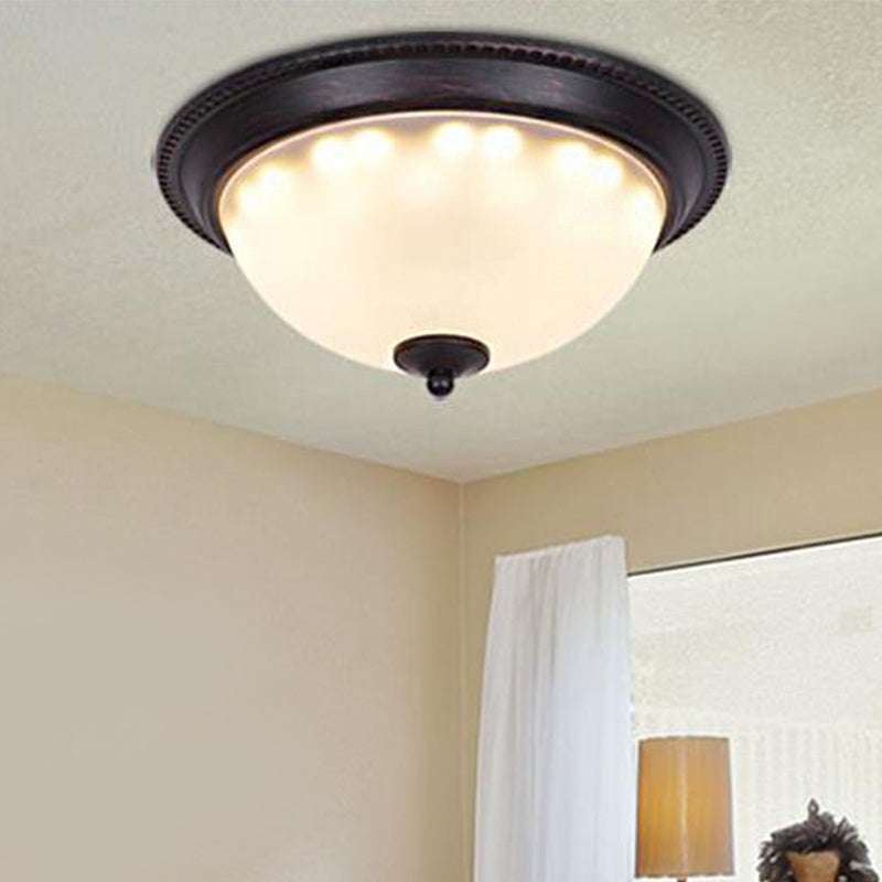 2 Lights Frosted Glass Flush Light Fixture Traditional Black Bowl Shaped Living Room Ceiling Lighting, 11"/15" Wide Black Clearhalo 'Ceiling Lights' 'Close To Ceiling Lights' 'Close to ceiling' 'Flush mount' Lighting' 248249