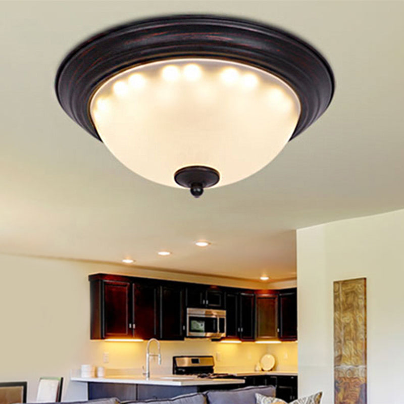 2 Lights Frosted Glass Flush Light Fixture Traditional Black Bowl Shaped Living Room Ceiling Lighting, 11"/15" Wide Clearhalo 'Ceiling Lights' 'Close To Ceiling Lights' 'Close to ceiling' 'Flush mount' Lighting' 248250