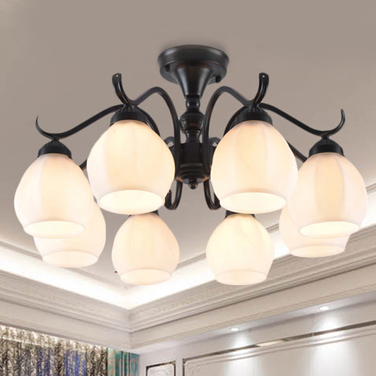 Black Bubble Shape Semi Flush Light Traditional White Glass 3/5/6 Lights Living Room Ceiling Lamp Clearhalo 'Ceiling Lights' 'Close To Ceiling Lights' 'Close to ceiling' 'Glass shade' 'Glass' 'Semi-flushmount' Lighting' 248252