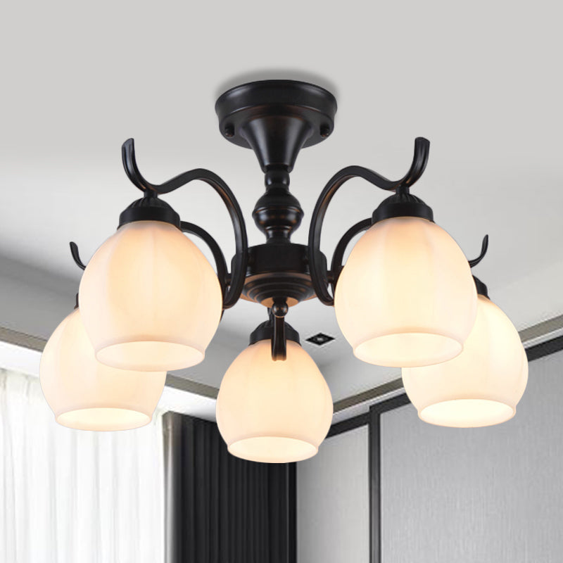 Black Bubble Shape Semi Flush Light Traditional White Glass 3/5/6 Lights Living Room Ceiling Lamp Clearhalo 'Ceiling Lights' 'Close To Ceiling Lights' 'Close to ceiling' 'Glass shade' 'Glass' 'Semi-flushmount' Lighting' 248256