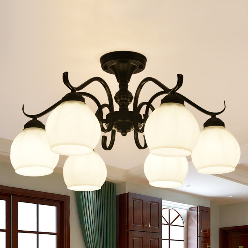 Black Bubble Shape Semi Flush Light Traditional White Glass 3/5/6 Lights Living Room Ceiling Lamp Clearhalo 'Ceiling Lights' 'Close To Ceiling Lights' 'Close to ceiling' 'Glass shade' 'Glass' 'Semi-flushmount' Lighting' 248258