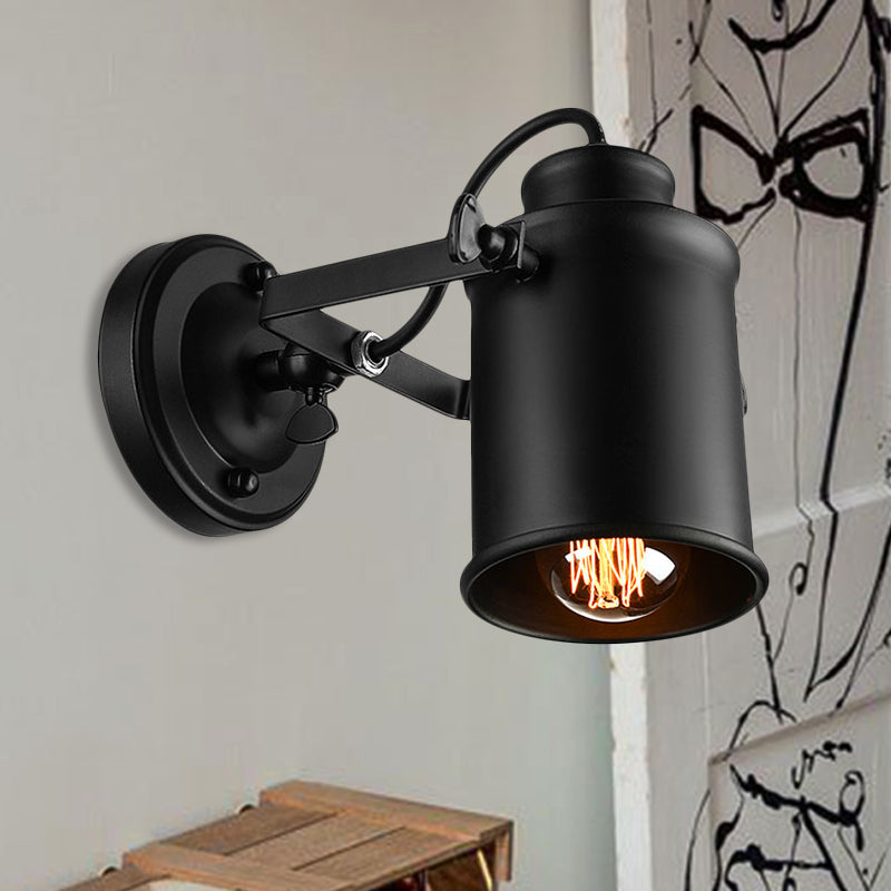 1 Light Rotatable Wall Mount Lighting with Cylinder Metal Shade Industrial Indoor Sconce Light in Black Black Clearhalo 'Art deco wall lights' 'Cast Iron' 'Glass' 'Industrial wall lights' 'Industrial' 'Middle century wall lights' 'Modern' 'Rustic wall lights' 'Tiffany' 'Traditional wall lights' 'Wall Lamps & Sconces' 'Wall Lights' Lighting' 248260