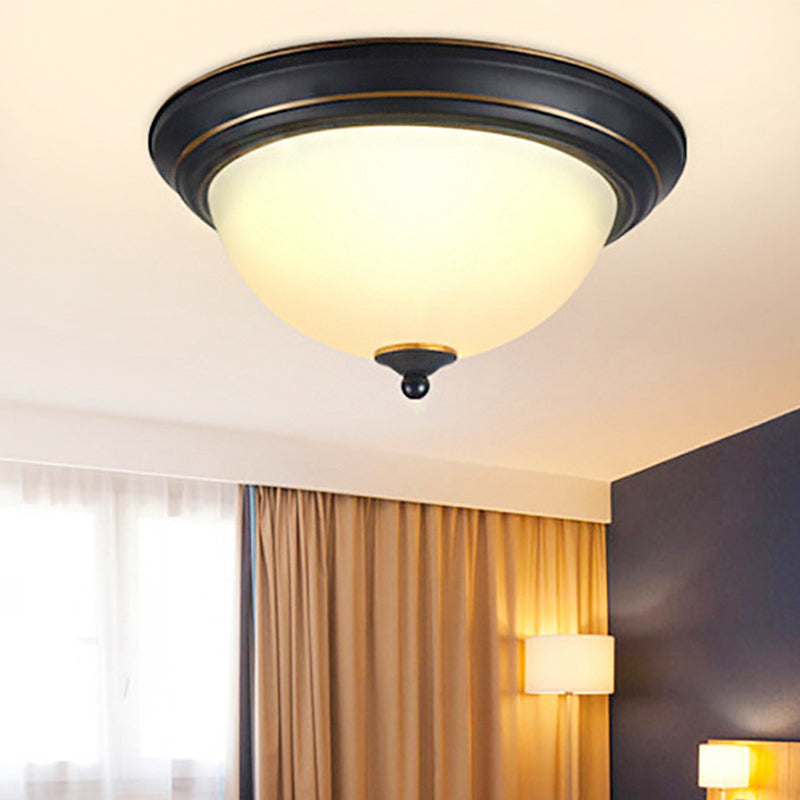 Black Bowl Flush Mount Lighting Traditional Frosted Glass LED Living Room Ceiling Lamp in Warm/White Light, 11"/15"/19" W Black Warm Clearhalo 'Ceiling Lights' 'Close To Ceiling Lights' 'Close to ceiling' 'Flush mount' Lighting' 248281