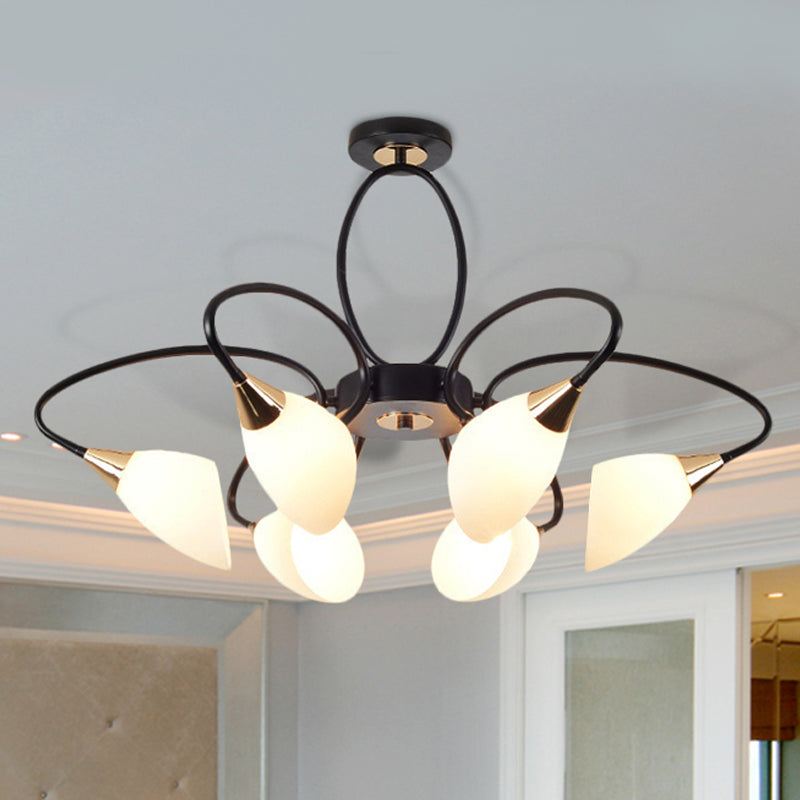 6/8 Lights Semi Flush Mount Traditional Oval White Glass Ceiling Light in Black for Living Room 6 White Clearhalo 'Ceiling Lights' 'Close To Ceiling Lights' 'Close to ceiling' 'Glass shade' 'Glass' 'Island Lights' 'Semi-flushmount' Lighting' 248302