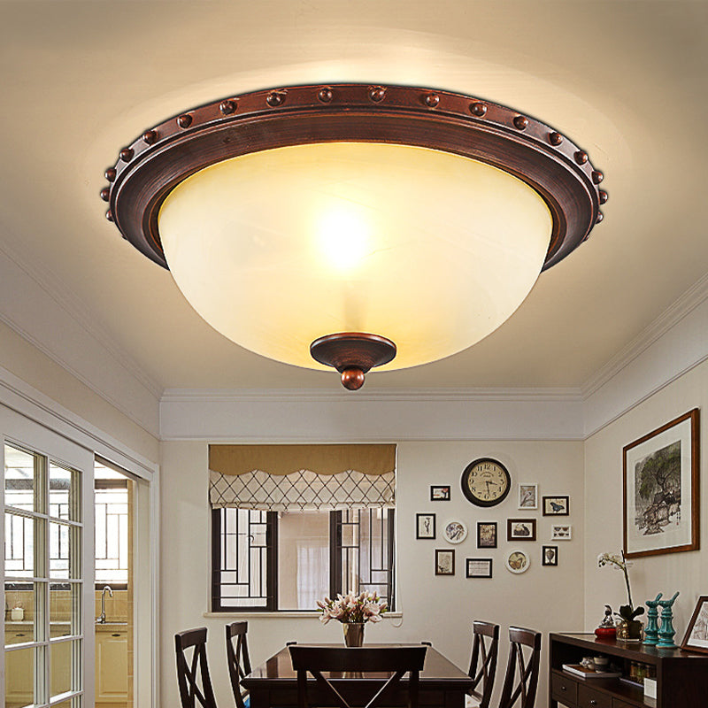 2/3 Lights Flushmount Lighting Traditional Bowl White Glass Ceiling Light in Bronze for Living Room, 15"/19" Wide Clearhalo 'Ceiling Lights' 'Close To Ceiling Lights' 'Close to ceiling' 'Flush mount' Lighting' 248322