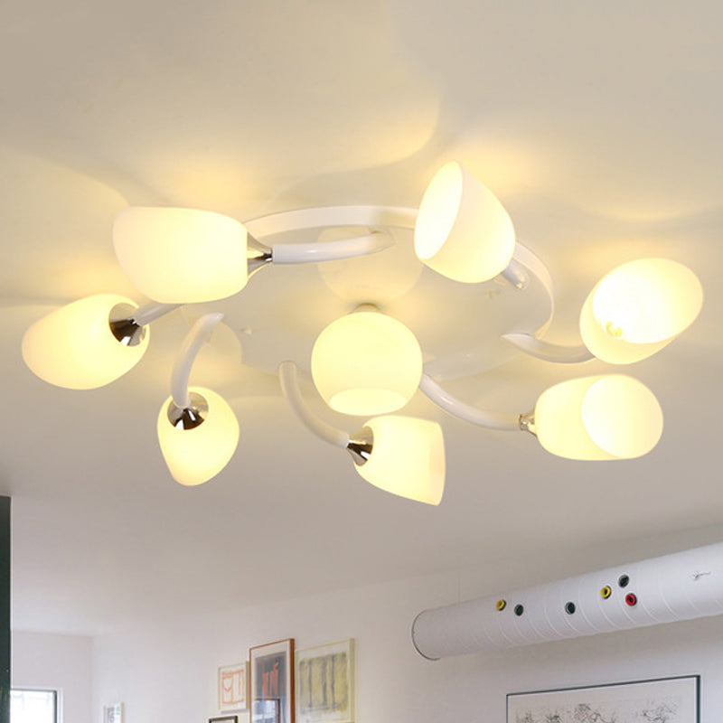 White 4/6/8 Lights Semi Mount Lighting Traditional Frosted Glass Oval Semi Flush Light for Living Room 8 White Clearhalo 'Ceiling Lights' 'Close To Ceiling Lights' 'Close to ceiling' 'Glass shade' 'Glass' 'Semi-flushmount' Lighting' 248323