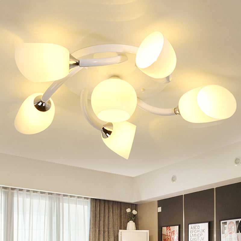 White 4/6/8 Lights Semi Mount Lighting Traditional Frosted Glass Oval Semi Flush Light for Living Room Clearhalo 'Ceiling Lights' 'Close To Ceiling Lights' 'Close to ceiling' 'Glass shade' 'Glass' 'Semi-flushmount' Lighting' 248326