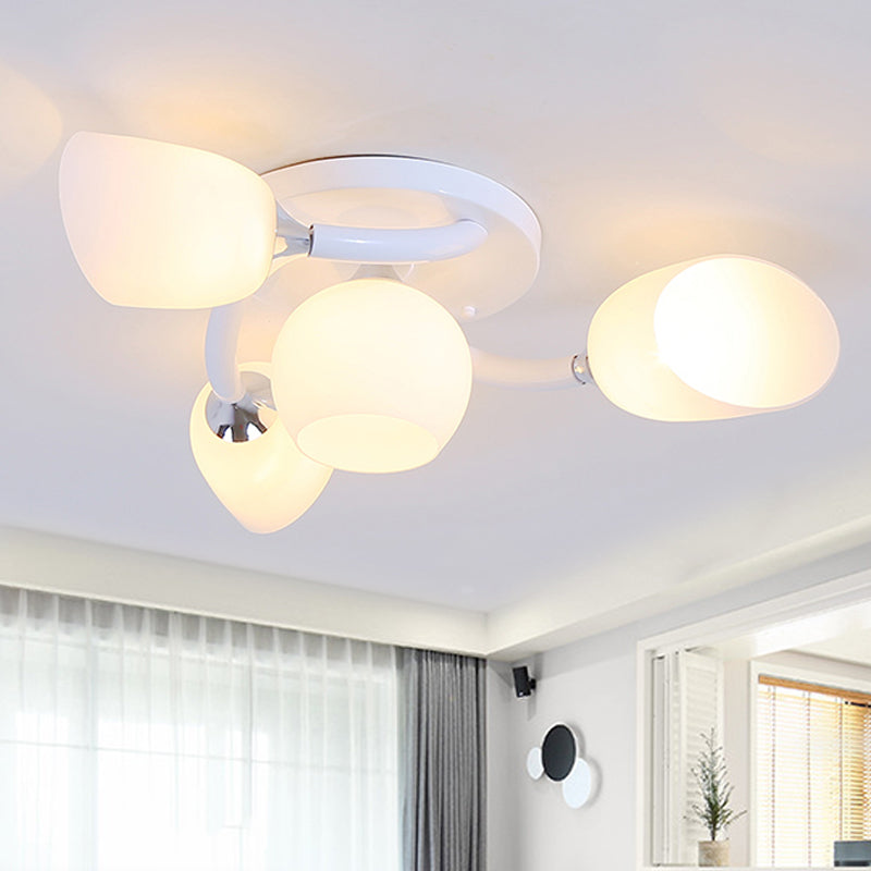 White 4/6/8 Lights Semi Mount Lighting Traditional Frosted Glass Oval Semi Flush Light for Living Room Clearhalo 'Ceiling Lights' 'Close To Ceiling Lights' 'Close to ceiling' 'Glass shade' 'Glass' 'Semi-flushmount' Lighting' 248328