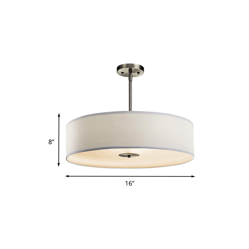 Drum Living Room Semi Mount Lighting Traditional Fabric 4 Lights White Ceiling Light Fixture, 16"/19.5"/23.5" Wide Clearhalo 'Ceiling Lights' 'Close To Ceiling Lights' 'Close to ceiling' 'Semi-flushmount' Lighting' 248489