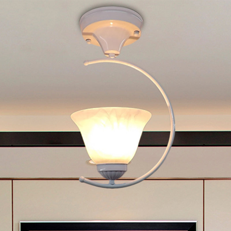 Single Bulb Semi Flush Mount Industrial Flower/Bell Frosted Glass Ceiling Light in White/Black for Corridor Clearhalo 'Ceiling Lights' 'Close To Ceiling Lights' 'Close to ceiling' 'Semi-flushmount' Lighting' 248497