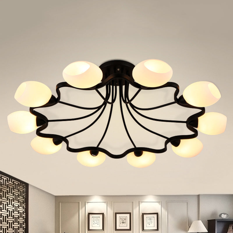 6/8/10 Lights Living Room Ceiling Mounted Fixture Classic Black Semi Flush Mount with Bubble White Glass Shade 10 White Clearhalo 'Ceiling Lights' 'Close To Ceiling Lights' 'Close to ceiling' 'Glass shade' 'Glass' 'Semi-flushmount' Lighting' 248520