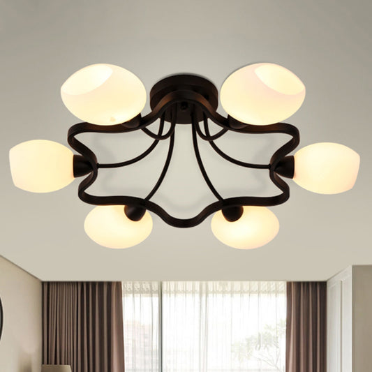 6/8/10 Lights Living Room Ceiling Mounted Fixture Classic Black Semi Flush Mount with Bubble White Glass Shade 6 White Clearhalo 'Ceiling Lights' 'Close To Ceiling Lights' 'Close to ceiling' 'Glass shade' 'Glass' 'Semi-flushmount' Lighting' 248522