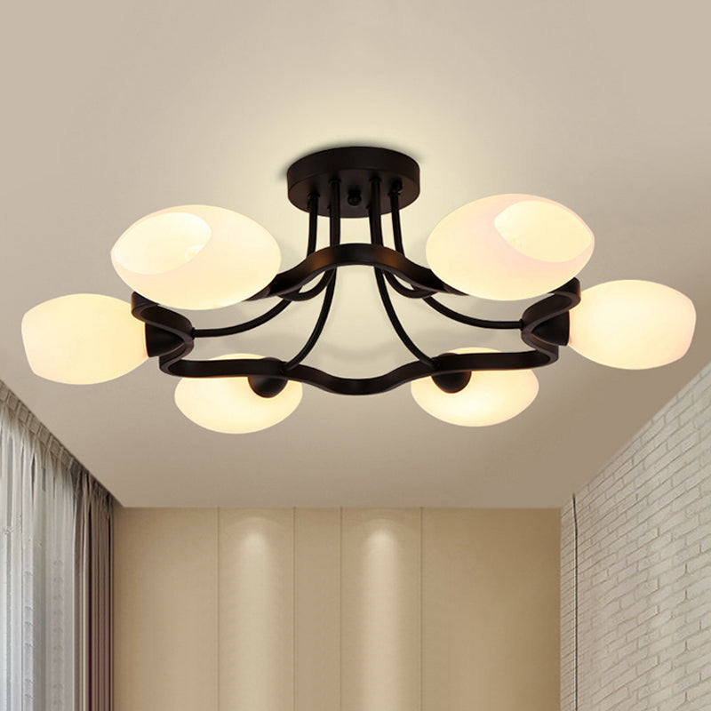 6/8/10 Lights Living Room Ceiling Mounted Fixture Classic Black Semi Flush Mount with Bubble White Glass Shade Clearhalo 'Ceiling Lights' 'Close To Ceiling Lights' 'Close to ceiling' 'Glass shade' 'Glass' 'Semi-flushmount' Lighting' 248523