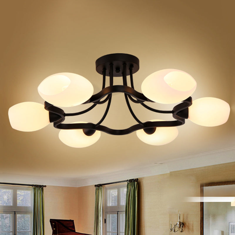 6/8/10 Lights Living Room Ceiling Mounted Fixture Classic Black Semi Flush Mount with Bubble White Glass Shade Clearhalo 'Ceiling Lights' 'Close To Ceiling Lights' 'Close to ceiling' 'Glass shade' 'Glass' 'Semi-flushmount' Lighting' 248524