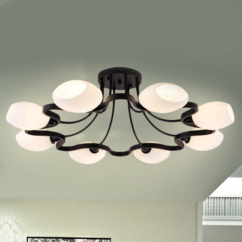 6/8/10 Lights Living Room Ceiling Mounted Fixture Classic Black Semi Flush Mount with Bubble White Glass Shade 8 White Clearhalo 'Ceiling Lights' 'Close To Ceiling Lights' 'Close to ceiling' 'Glass shade' 'Glass' 'Semi-flushmount' Lighting' 248525