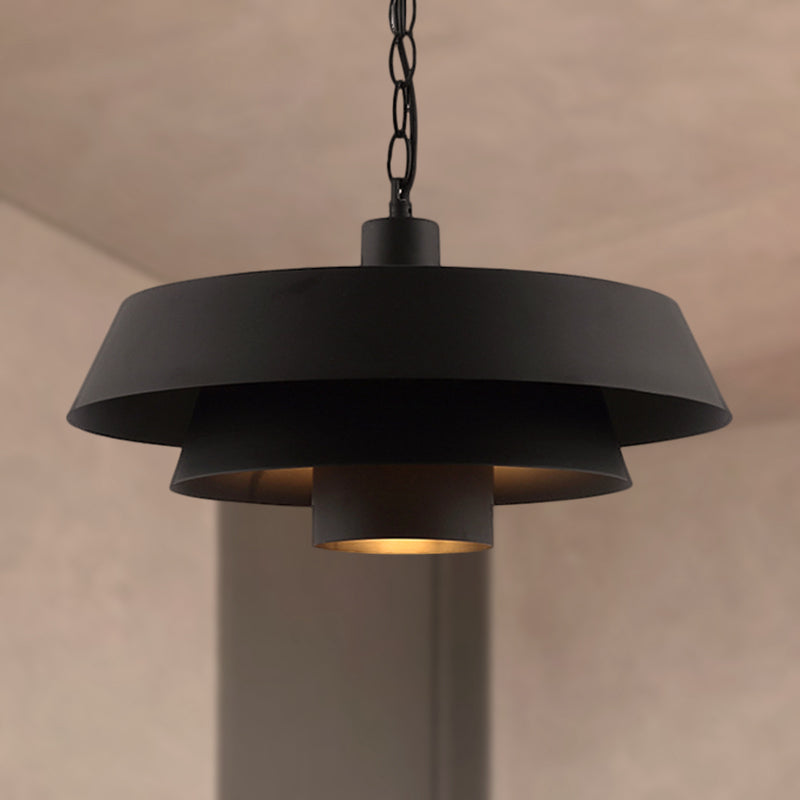 2 Tiers Barn Metal Pendant Lighting Industrial Modern 1 Head Restaurant Hanging Light in Black Black Clearhalo 'Ceiling Lights' 'Modern Pendants' 'Modern' 'Pendant Lights' 'Pendants' Lighting' 248582