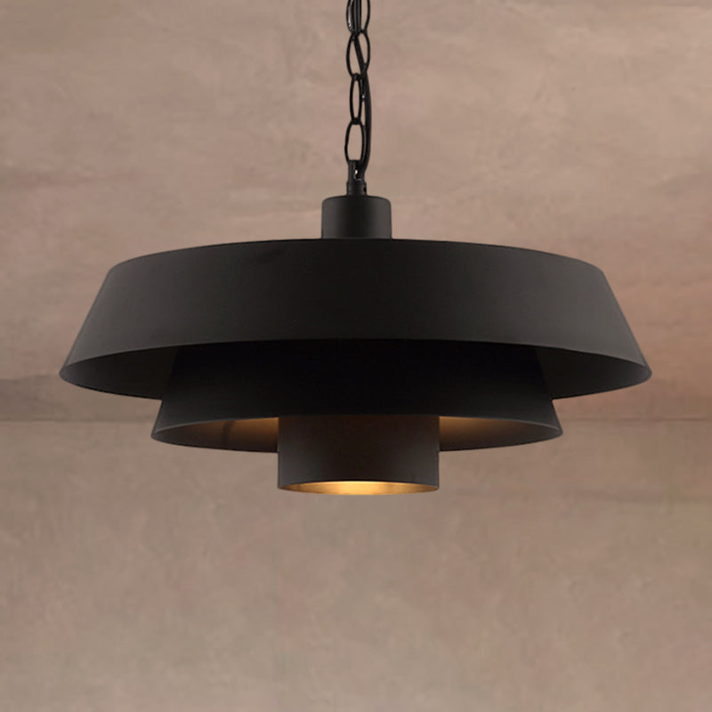 2 Tiers Barn Metal Pendant Lighting Industrial Modern 1 Head Restaurant Hanging Light in Black Clearhalo 'Ceiling Lights' 'Modern Pendants' 'Modern' 'Pendant Lights' 'Pendants' Lighting' 248583