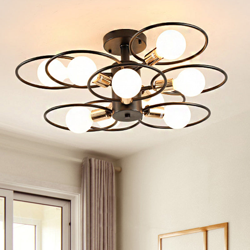 Ring Bedroom Semi Mount Lighting Traditional Metal 3/6/9 Lights Black Ceiling Light Fixture Clearhalo 'Ceiling Lights' 'Close To Ceiling Lights' 'Close to ceiling' 'Semi-flushmount' Lighting' 248585