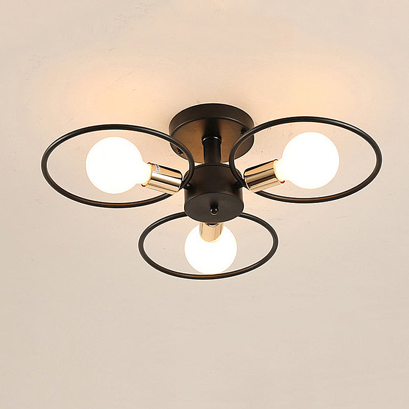 Ring Bedroom Semi Mount Lighting Traditional Metal 3/6/9 Lights Black Ceiling Light Fixture Clearhalo 'Ceiling Lights' 'Close To Ceiling Lights' 'Close to ceiling' 'Semi-flushmount' Lighting' 248587