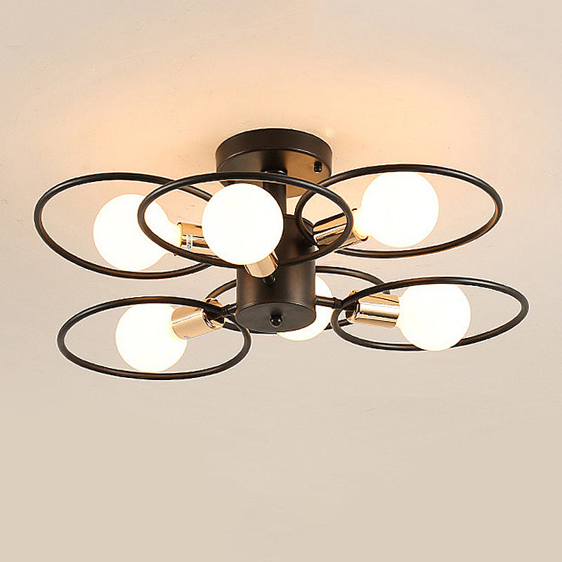 Ring Bedroom Semi Mount Lighting Traditional Metal 3/6/9 Lights Black Ceiling Light Fixture 6 Black Clearhalo 'Ceiling Lights' 'Close To Ceiling Lights' 'Close to ceiling' 'Semi-flushmount' Lighting' 248589