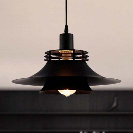 12.5"/14" Wide 1 Bulb Flared Hanging Ceiling Light Retro Style Black Finish Metal Pendant Lighting for Restaurant Black Clearhalo 'Ceiling Lights' 'Modern Pendants' 'Modern' 'Pendant Lights' 'Pendants' Lighting' 248592