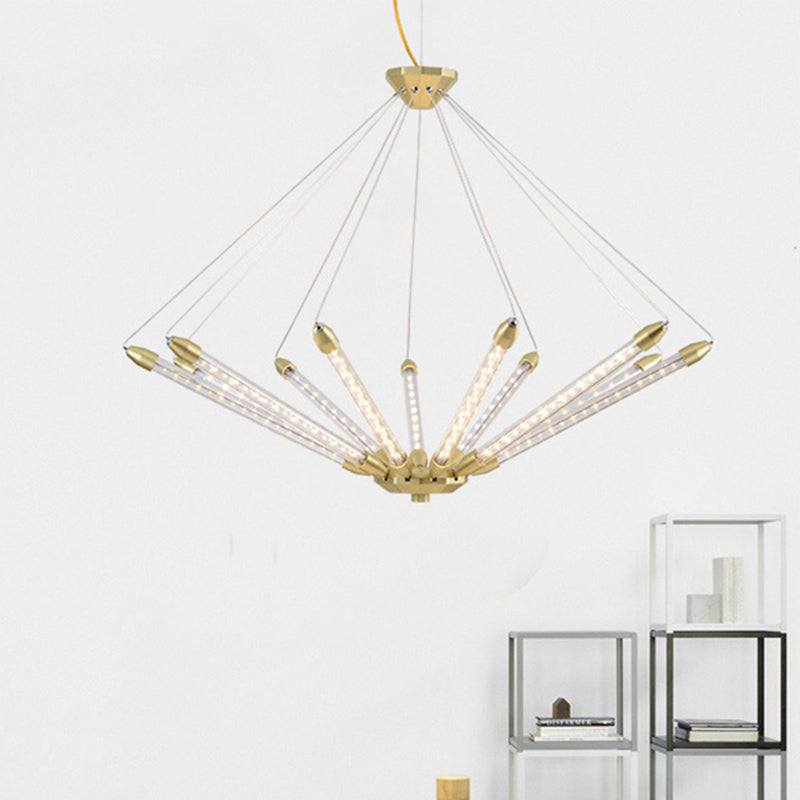 7/11 Lights Chandelier Pendant Light Post Modern Black/Gold Hanging Lighting with Tube Glass Shade 11 Gold Clearhalo 'Ceiling Lights' 'Chandeliers' 'Glass shade' 'Glass' 'Modern Chandeliers' 'Modern' Lighting' 248674