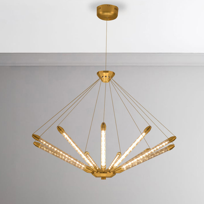 7/11 Lights Chandelier Pendant Light Post Modern Black/Gold Hanging Lighting with Tube Glass Shade Clearhalo 'Ceiling Lights' 'Chandeliers' 'Glass shade' 'Glass' 'Modern Chandeliers' 'Modern' Lighting' 248675