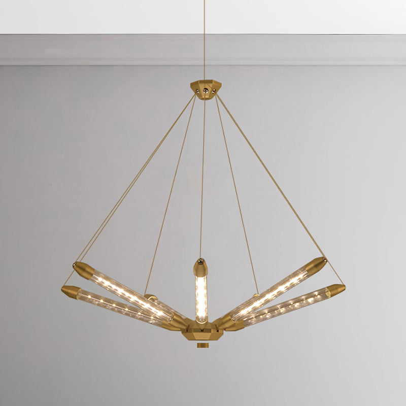 7/11 Lights Chandelier Pendant Light Post Modern Black/Gold Hanging Lighting with Tube Glass Shade Clearhalo 'Ceiling Lights' 'Chandeliers' 'Glass shade' 'Glass' 'Modern Chandeliers' 'Modern' Lighting' 248677