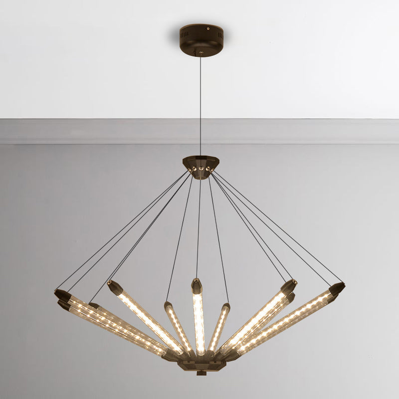 7/11 Lights Chandelier Pendant Light Post Modern Black/Gold Hanging Lighting with Tube Glass Shade 11 Black Clearhalo 'Ceiling Lights' 'Chandeliers' 'Glass shade' 'Glass' 'Modern Chandeliers' 'Modern' Lighting' 248678