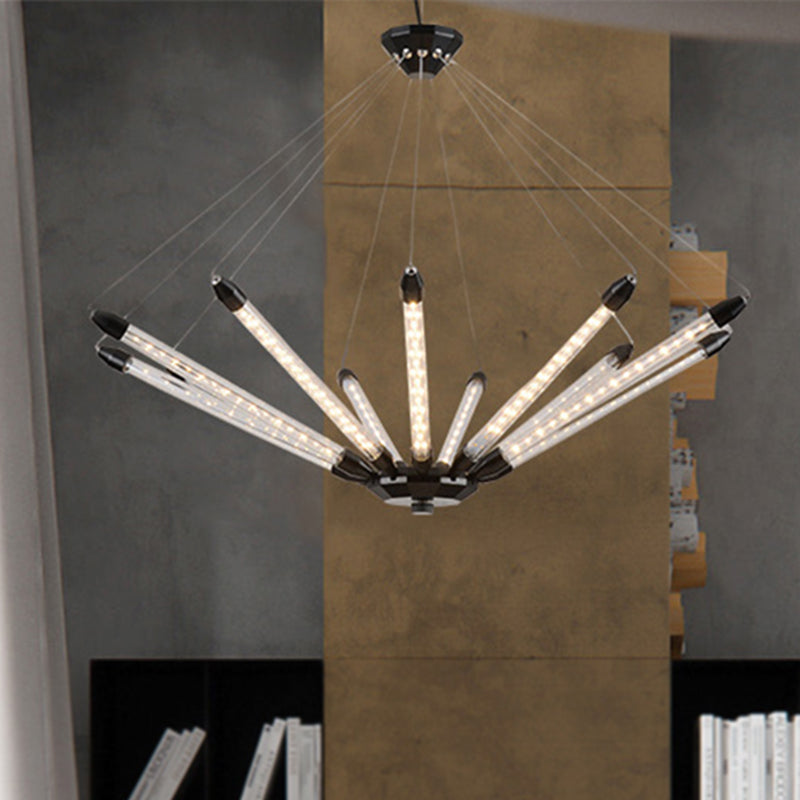 7/11 Lights Chandelier Pendant Light Post Modern Black/Gold Hanging Lighting with Tube Glass Shade Clearhalo 'Ceiling Lights' 'Chandeliers' 'Glass shade' 'Glass' 'Modern Chandeliers' 'Modern' Lighting' 248680