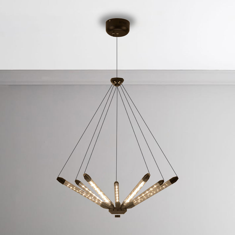 7/11 Lights Chandelier Pendant Light Post Modern Black/Gold Hanging Lighting with Tube Glass Shade 7 Black Clearhalo 'Ceiling Lights' 'Chandeliers' 'Glass shade' 'Glass' 'Modern Chandeliers' 'Modern' Lighting' 248681