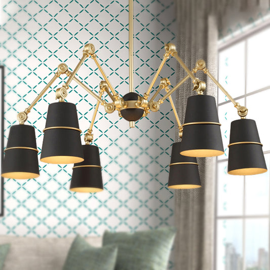 6 Lights Spider Chandelier Light with Cone Shade Retro Style Black and Gold Metal Suspension Light Black-Gold Clearhalo 'Cast Iron' 'Ceiling Lights' 'Chandeliers' 'Industrial Chandeliers' 'Industrial' 'Metal' 'Middle Century Chandeliers' 'Rustic Chandeliers' 'Tiffany' Lighting' 248710