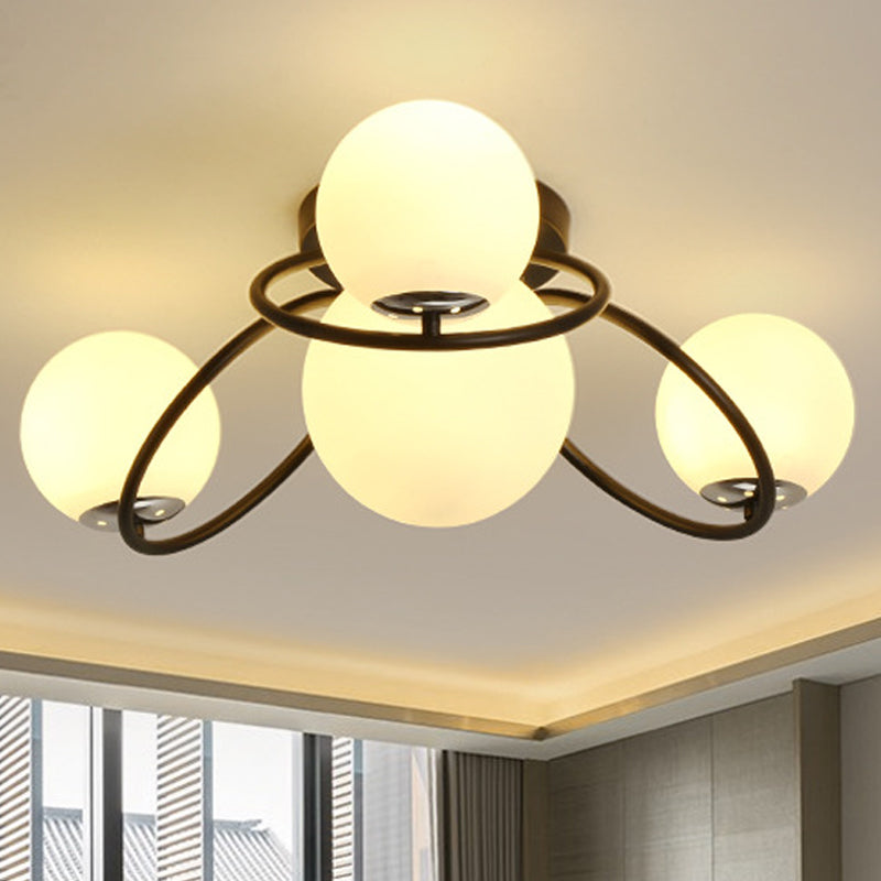 Round Opal Glass Semi Flush Mount Classic 4 Lights Living Room Ceiling Lighting in Black/White Clearhalo 'Ceiling Lights' 'Close To Ceiling Lights' 'Close to ceiling' 'Flush mount' Lighting' 248713