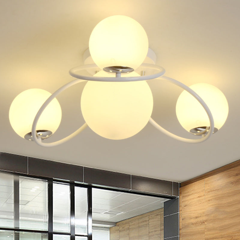 Round Opal Glass Semi Flush Mount Classic 4 Lights Living Room Ceiling Lighting in Black/White White Clearhalo 'Ceiling Lights' 'Close To Ceiling Lights' 'Close to ceiling' 'Flush mount' Lighting' 248714