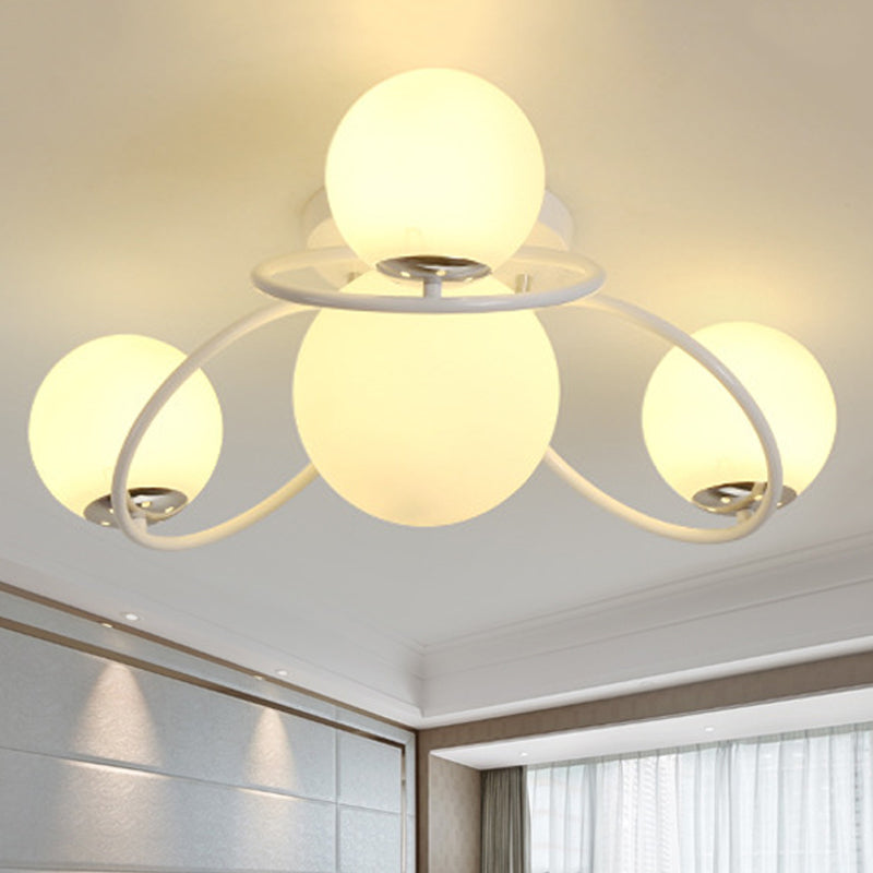 Round Opal Glass Semi Flush Mount Classic 4 Lights Living Room Ceiling Lighting in Black/White Clearhalo 'Ceiling Lights' 'Close To Ceiling Lights' 'Close to ceiling' 'Flush mount' Lighting' 248715