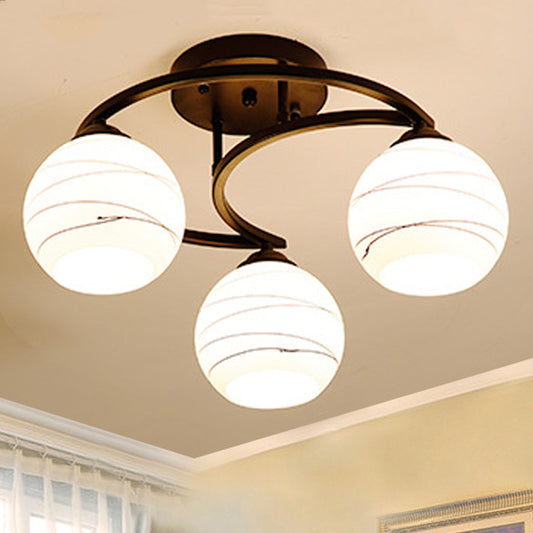 3/6 Lights Ceiling Lighting Classic Bubble Shade White Glass Semi Flush Mount Light in Black for Living Room 3 White Clearhalo 'Ceiling Lights' 'Close To Ceiling Lights' 'Close to ceiling' 'Glass shade' 'Glass' 'Semi-flushmount' Lighting' 248721