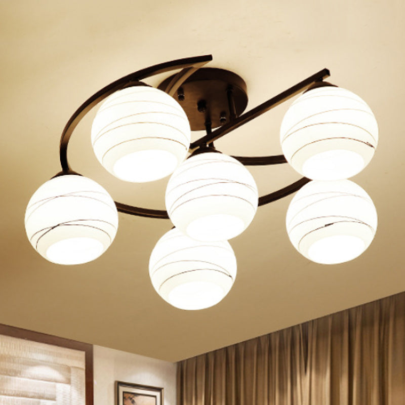 3/6 Lights Ceiling Lighting Classic Bubble Shade White Glass Semi Flush Mount Light in Black for Living Room Clearhalo 'Ceiling Lights' 'Close To Ceiling Lights' 'Close to ceiling' 'Glass shade' 'Glass' 'Semi-flushmount' Lighting' 248724