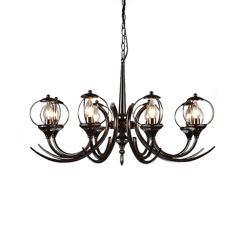 Farmhouse Wire Guard Chandelier Lighting with Curved Arm 8 Heads Iron Hanging Light Fixture in Black Clearhalo 'Ceiling Lights' 'Chandeliers' Lighting' options 248745