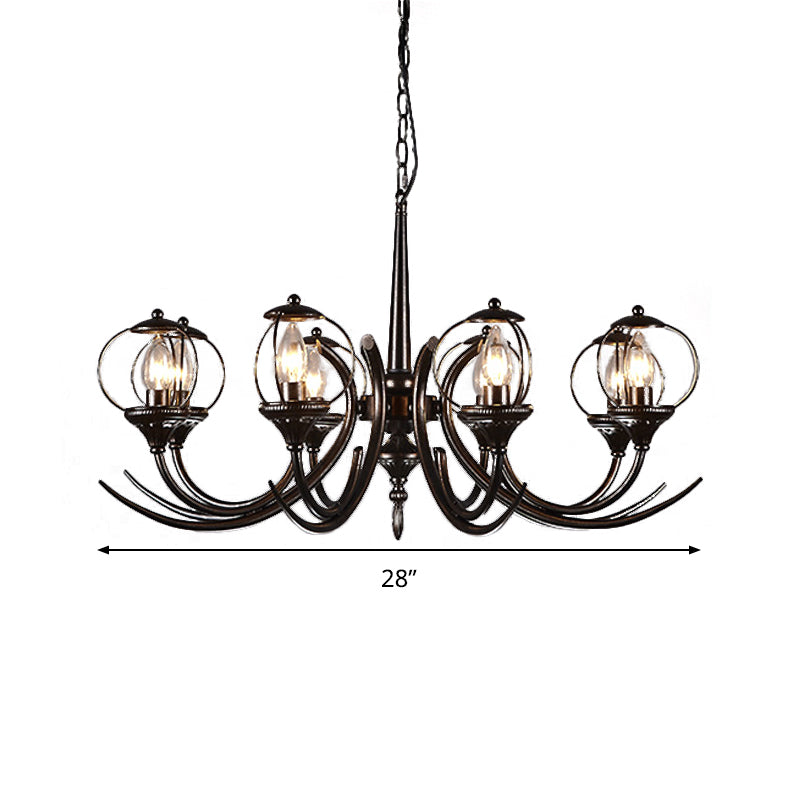 Farmhouse Wire Guard Chandelier Lighting with Curved Arm 8 Heads Iron Hanging Light Fixture in Black Clearhalo 'Ceiling Lights' 'Chandeliers' Lighting' options 248746