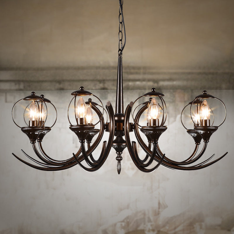 Farmhouse Wire Guard Chandelier Lighting with Curved Arm 8 Heads Iron Hanging Light Fixture in Black Clearhalo 'Ceiling Lights' 'Chandeliers' Lighting' options 248747